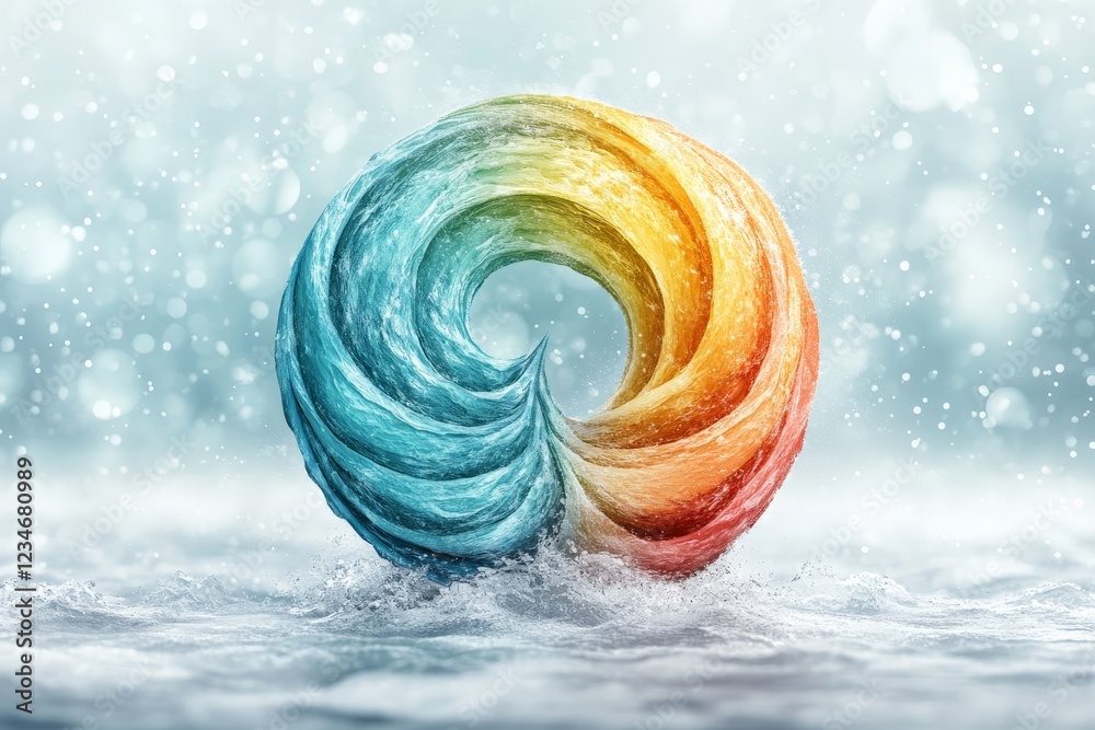 Poster colorful circular splash creates a mesmerizing visual in a serene aquatic environment