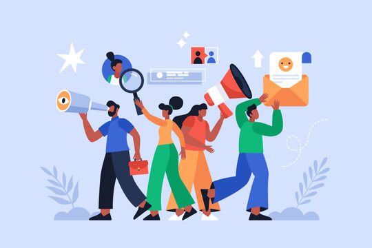 Human resources and recruitment business concept. Modern vector illustration of people searching for candidates and job vacancy