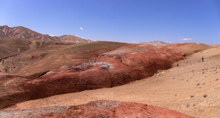 Beautiful red mountains in the Khizy region.