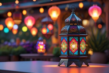 Festival arabic  style ramadan kareem lantern with beautiful lights. Ramadan mubarak