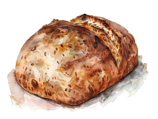 Watercolor illustration of a loaf of barley bread clipart