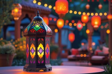 Festival arabic  style ramadan kareem lantern with beautiful lights. Ramadan mubarak