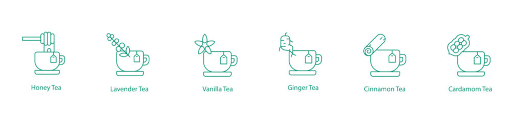 Herbal and Spiced Tea Types - Vector Icons
