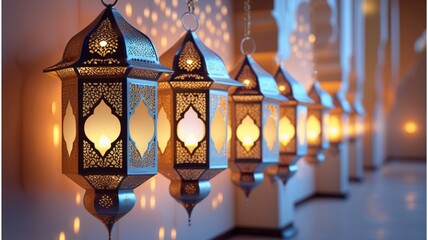 Festival arabic  style ramadan kareem lantern with beautiful lights. Ramadan mubarak