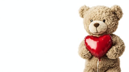 Obraz premium Cute Teddy Bear Holding Heart Shaped Balloon for Valentine's Day