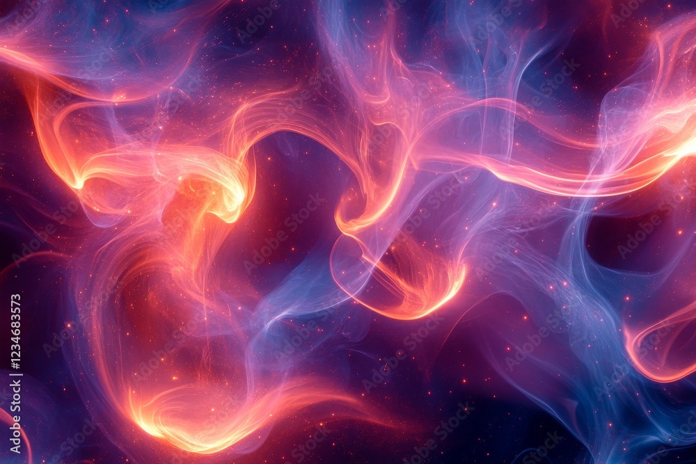 Poster Swirling cosmic colors create an abstract representation of space and energy with glowing hues of orange and blue