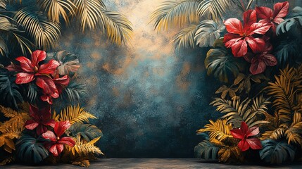 Red flowers with green leaves background for presentations or graphics