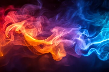 Obraz premium Colorful smoke swirling in vibrant hues of orange, purple and blue creates mesmerizing patterns in the dark