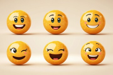 Fototapeta premium A collection of cheerful, expressive emoji faces in a playful arrangement.