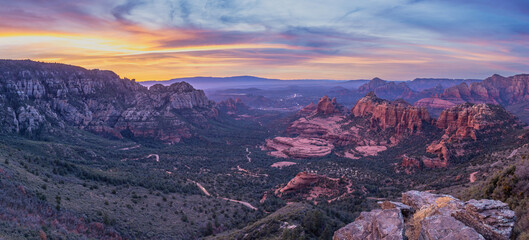 Sunset viewed from high above Sedona, Arizona