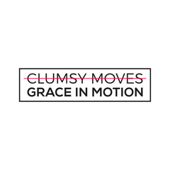 The design “Clumsy Moves - Grace in Motion” embodies the transformation of imperfection into elegance, making it a highly relatable and inspirational message. The striking contrast between the crossed