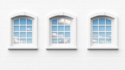 Modern office windows with symmetrical design and blue sky reflections