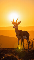 Naklejka premium Springbok standing proudly at sunset on a savanna, nature's beauty