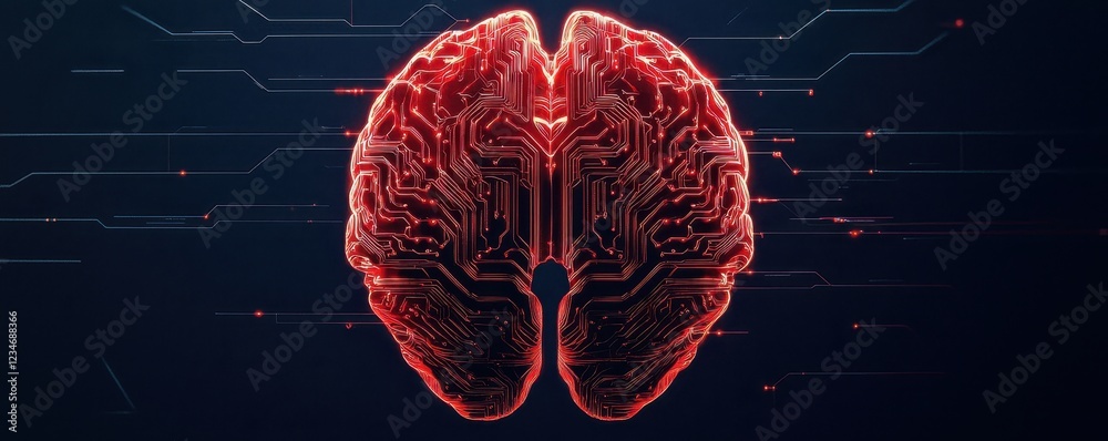 Poster a digital brain design combining neural elements with circuitry, symbolizing the convergence of tech
