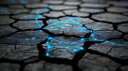 Abstract Network Over Cracked Dark Surface