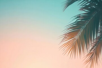 serene tropical beach at golden hour with soft focus palm silhouettes and pastel sky gradient