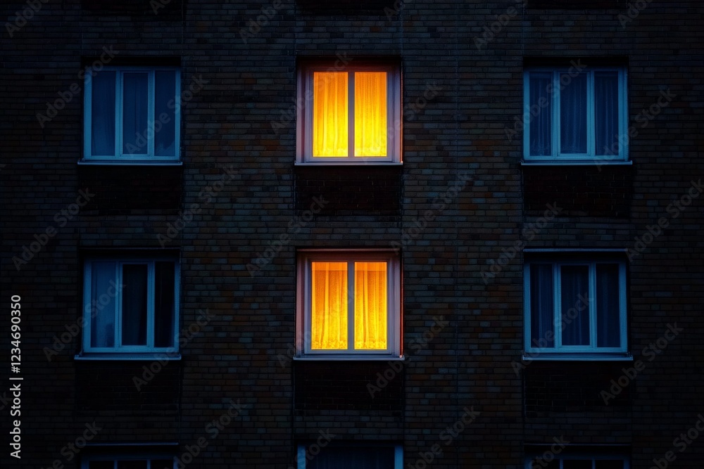 Aufkleber warm glow emanates from apartment windows at twilight in an urban setting