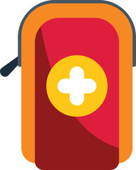 Fototapeta premium First aid kit closed, displaying a prominent white cross symbol against a vibrant red background, emphasizing its crucial role in emergency medical situations