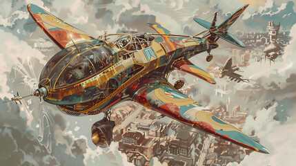 Obraz premium Illustrate the fusion of aerial ballet movements with iconic aviation moments, focusing on intricate details Show a twist in camera angles to reveal the symmetry and elegance of the fusion, using trad