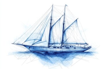 Obraz premium Elegant sailing ship design with intricate lines and vibrant blue hues anchored on serene water
