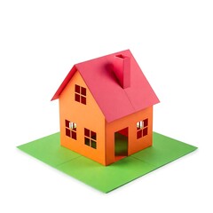 a paper origami house crafted with geometric precision,  realistic origami, colorful paper, hand holding origami, dessert origami, paper