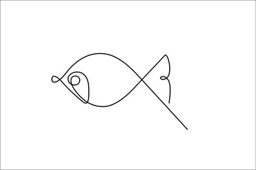 One continuous single-line art of fish signs. Minimal aquarium line drawing clipart—the seafood animal linear artwork in editable outline. 