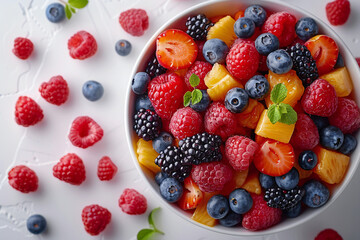Obraz premium Fruit Salad on White Background