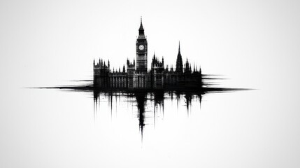 Fototapeta premium Abstract representation of London skyline with Big Ben and Houses of Parliament in a monochrome artistic style