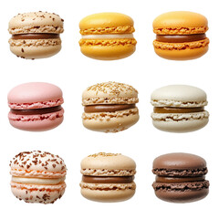 Assorted macarons in vibrant colors displayed on a white background