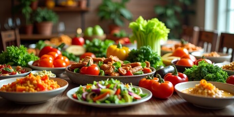 Fototapeta premium A vibrant salad with tomatoes, cucumbers, and lettuce