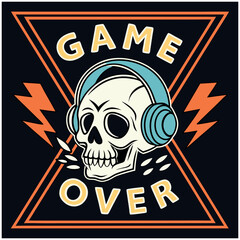 Fototapeta premium Game Over - Gamer Skull with Headphones T-Shirt