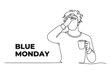 One continuous line drawing of blue Monday concept. Doodle vector illustration in simple linear style.	