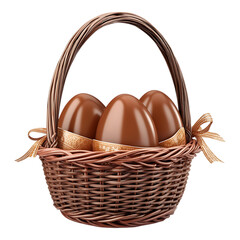 PNG Easter Basket with Chocolate Eggs Against Transparent Background for Holiday Marketing, Easter Promotions, or Spring Celebration Design Projects