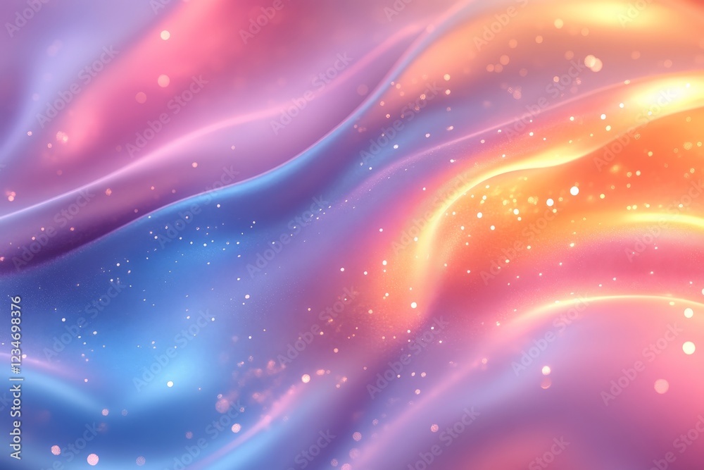 Poster Colorful abstract waves with shimmering lights create a dreamy atmosphere for artistic expression