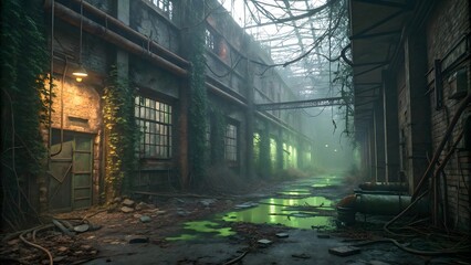 Sci-Fi Dark Maze with Greenish Radioactive Glow