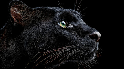 Black panther profile, dark background, wildlife portrait, nature photography