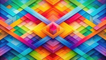Abstract Colorful Geometric Pattern with Intersecting Lines and a Central 3D Cube