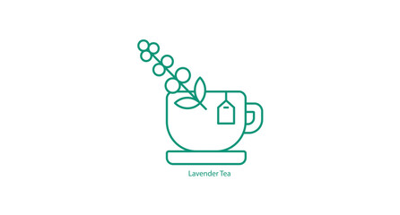 Fototapeta premium Lavender Tea Icon Vector Art with a Cup and Lavender Sprigs