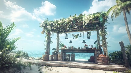 Beach Art Station with Recycled Materials and Sorting Tools