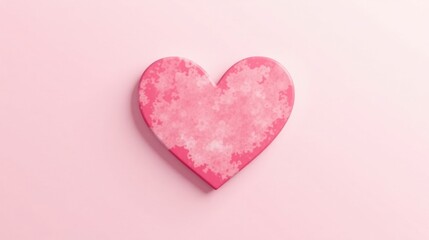 Obraz premium A delicately textured pink heart shape rests on a soft pink background, a symbol of affection and tenderness