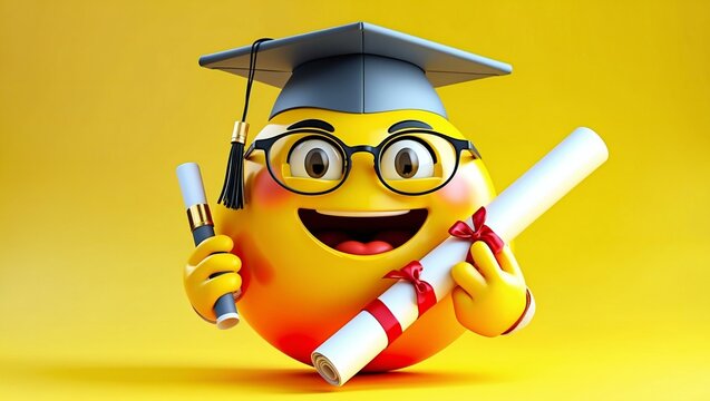 3d Graduation emoji with graduation cap and diploma