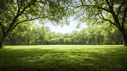 Obraz premium Serene Nature Scene with Grassy Field and Clear Blue Sky