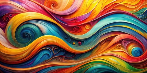 Obraz premium Abstract Painting with Vibrant Swirls and Curved Lines, a Dynamic Composition of Colors and Shapes