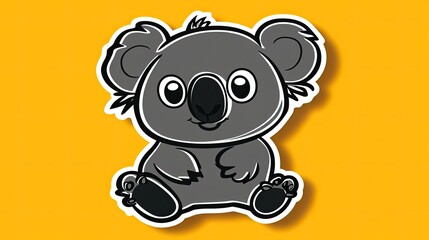Fototapeta premium Cute Koala Cartoon, Sitting, Yellow Background, Childrens Illustration, Sticker Design