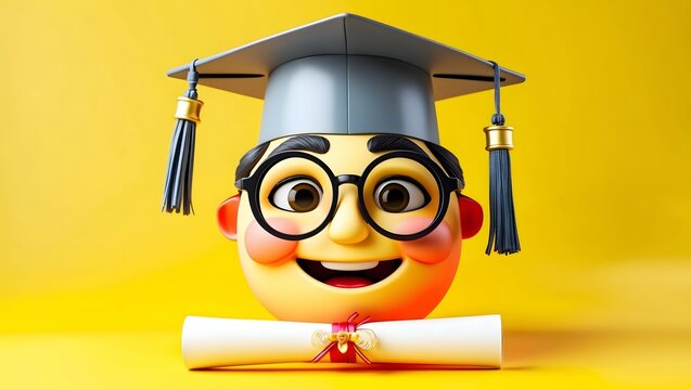3d Graduation emoji with graduation cap and diploma
