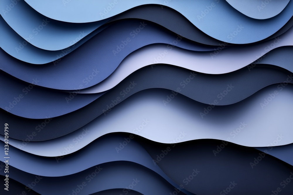 Poster calm waves of blue paper create a serene and harmonious abstract design