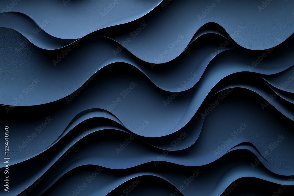 Poster Textured waves of deep blue fabric create a dynamic visual effect in an abstract composition