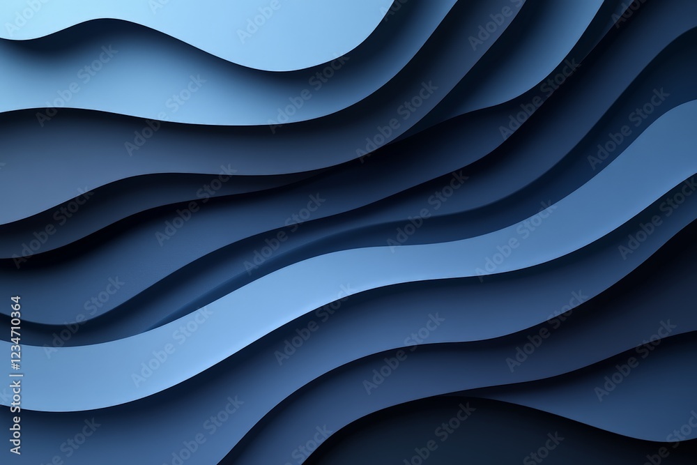 Poster Abstract layered design featuring flowing curves in various shades of blue creating a serene atmosphere