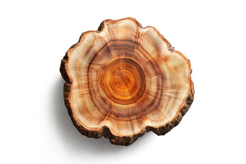 Obraz premium An ultra-realistic cut tree stump with visible wood grain, isolated on a white background, high-resolution photography.