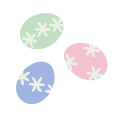 three decorative colorful Easter eggs on white background
